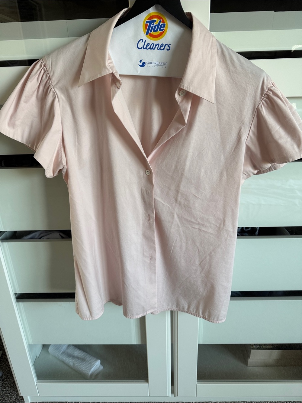 Theory Elida Pale Pink Short-Sleeve Collared Blouse